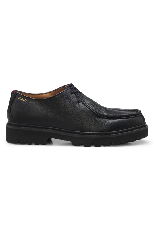 HUGO Moccasin-Inspired Derby Shoes in Tumbled Leather Black