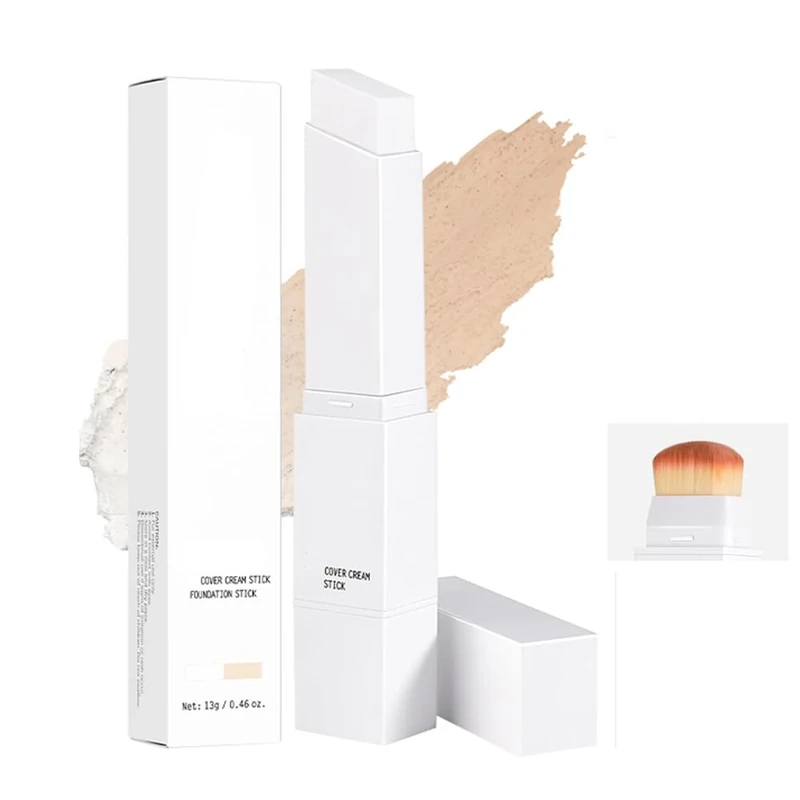 Color Changing Foundation Stick, White Korean Foundation Stick, 2-in-1 Colour-Changing Foundations Sticks, Full to Medium Coverage Base Makeup, for All Skin Types (Fair)