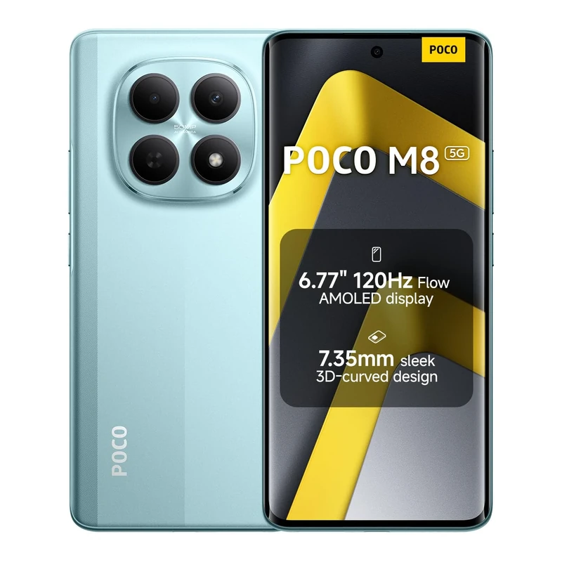 XIAOMI POCO M8, Smartphone 8+256GB, 6.77" 120Hz FIoW AMOLED Display, Snapdragon® 6 Gen 3, 50MP AI Dual Camera System, 7.35mm Sleek 3D-Curved Design, Green, Charger Not Included