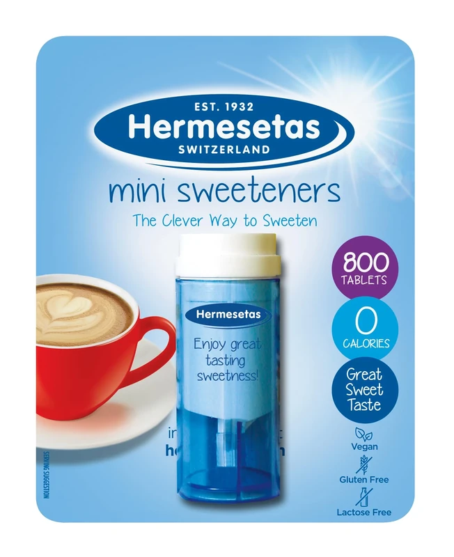 Hermesetas Mini Sweeteners 800 Tablets – Zero Calorie Sugar Free Table-Top Dispenser (Pack of 12)