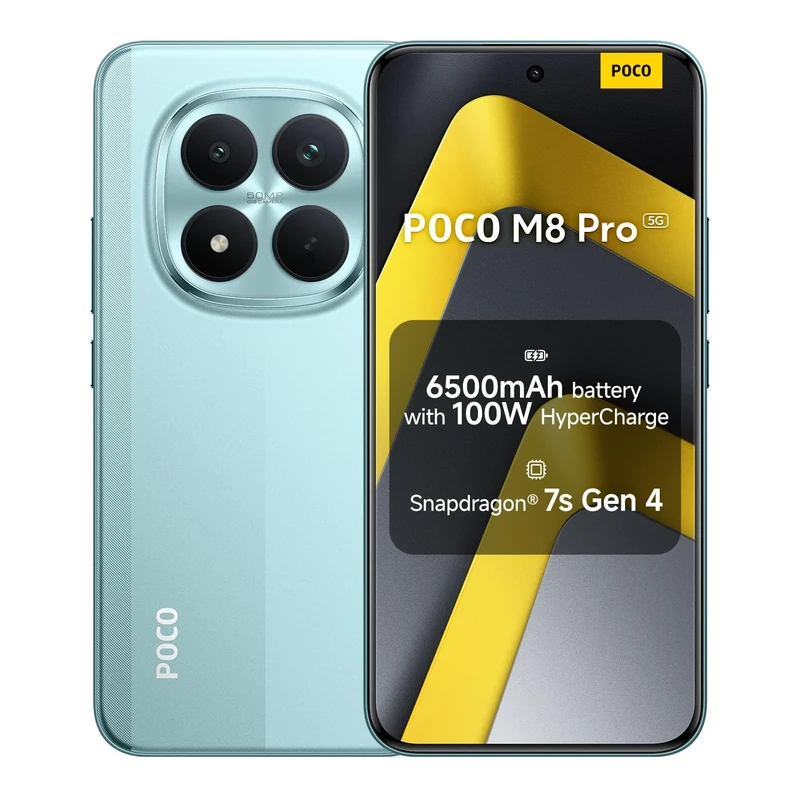 XIAOMI POCO M8 Pro, Smartphone 8+256GB, 6.83" CrystalRes 1.5K AMOLED Display, Snapdragon® 7s Gen 4, 50Mp Light Fusion 800 with OIS, IP68 Dust and Water Resistance, Green, Charger Not Included