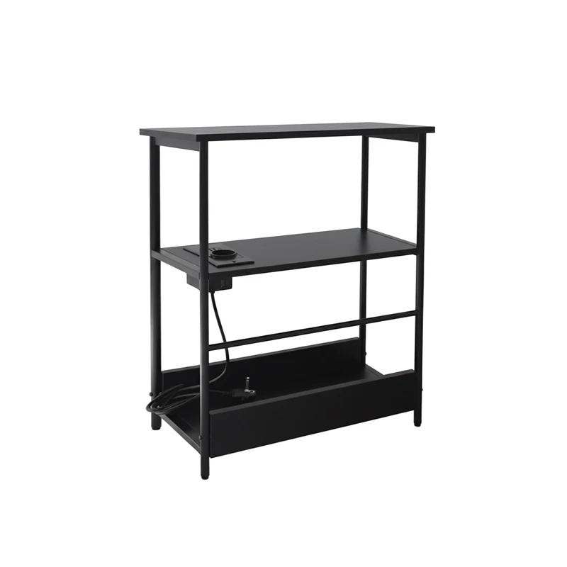 Relaxdays side table with power socket & USB ports, 2 shelves & magazine rack, HWD: 58x45x18 cm, black bedside table