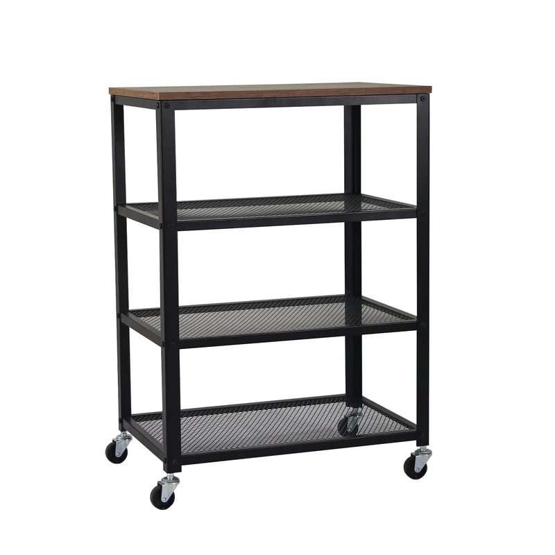 Relaxdays rolling cart, 4 shelves, industrial, kitchen & living room, HWD: 85x60x40 cm, mobile serving cart, black/brown
