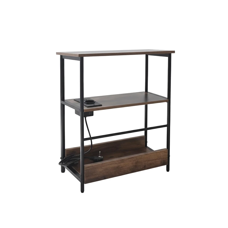 Relaxdays side table with power socket & USB, 2 shelves & magazine rack, HWD: 58x45x18 cm, dark brown/black