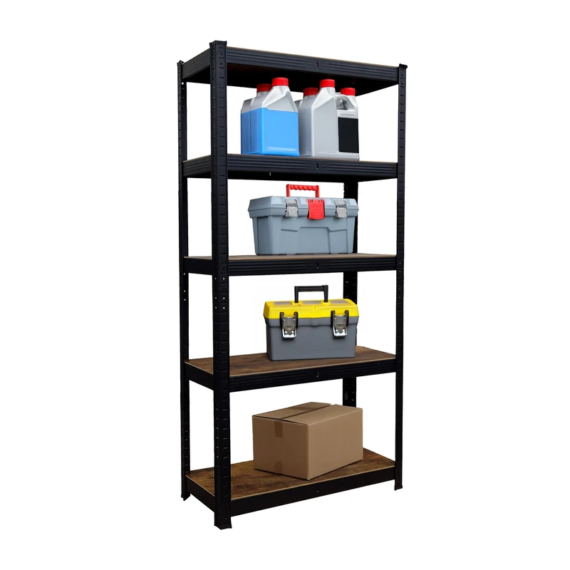 Relaxdays heavy-duty shelving unit, 875 kg, HxWxD 150 x 75 x 30 cm, 5 shelves, wood effect, steel & MDF, black/brown