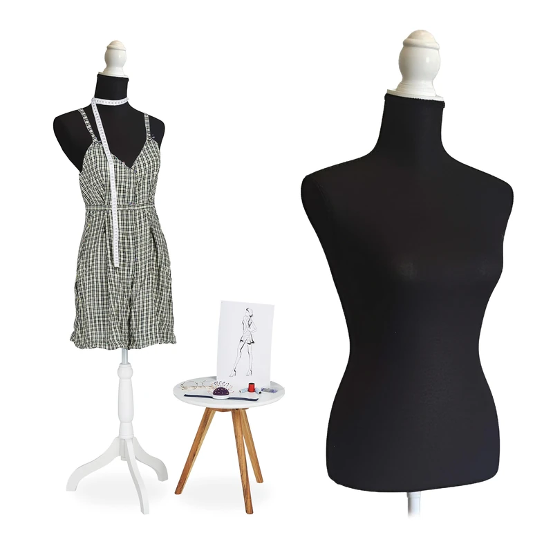 Relaxdays dress form, female, size 36/38, height adjustable 160–175 cm, wooden stand, mannequin, black