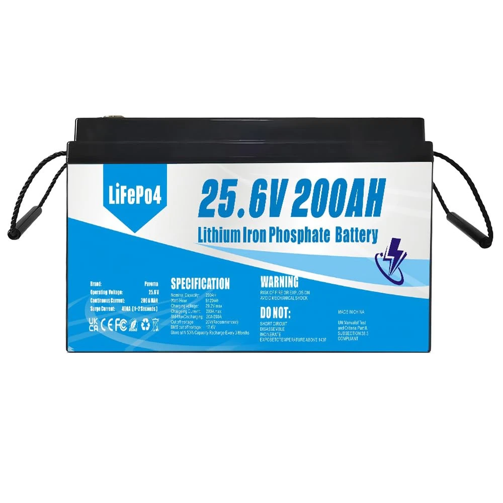 Lifepo4 Battery 24V(25.6V) 200AH Lithium Iron Phosphate Lithium Leisure Battery Suitable for Replacing Lead-Acid Batteries, Solar Power, Emergency Power, etc.