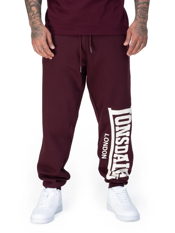 Lonsdale Men's Logo Jogging Bottoms Large Regular Fit, Oxblood/Ecru, L