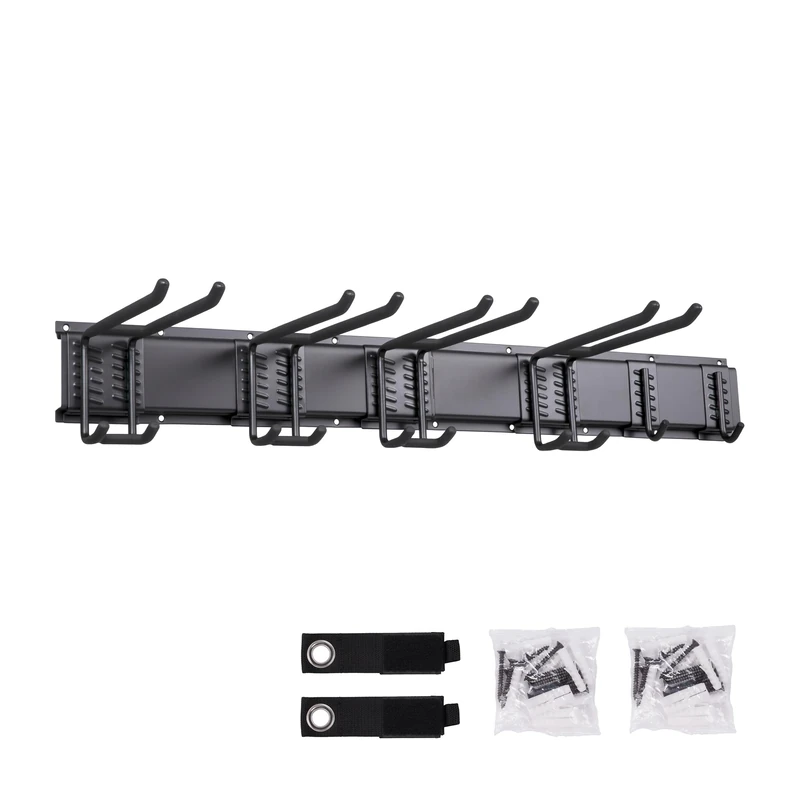 Relaxdays Tool Holder Set with 6 Adjustable Hooks, 80 cm Steel Wall Mount, Non-Slip Black - Image 1