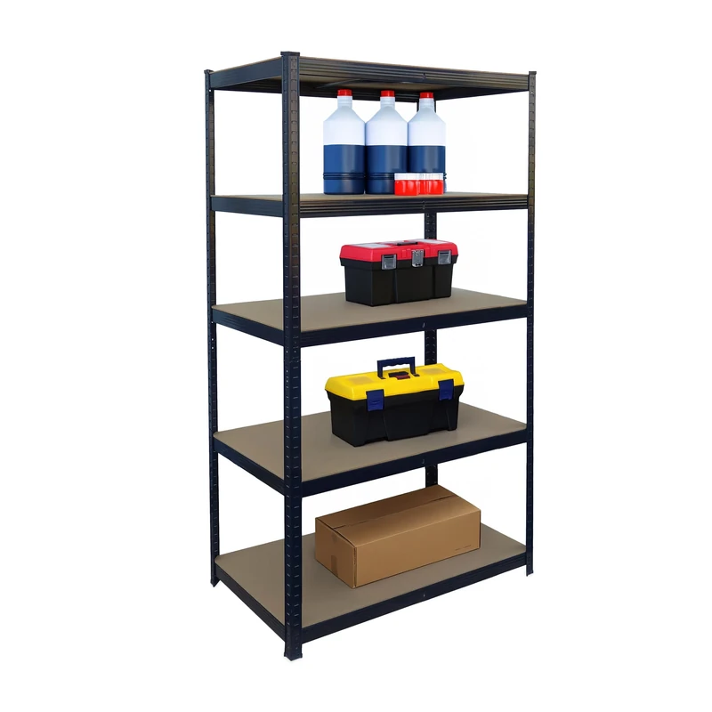 Relaxdays heavy-duty shelving unit, HxWxD 180x100x60 cm, capacity 1250 kg, 5 MDF shelves, storage unit, black