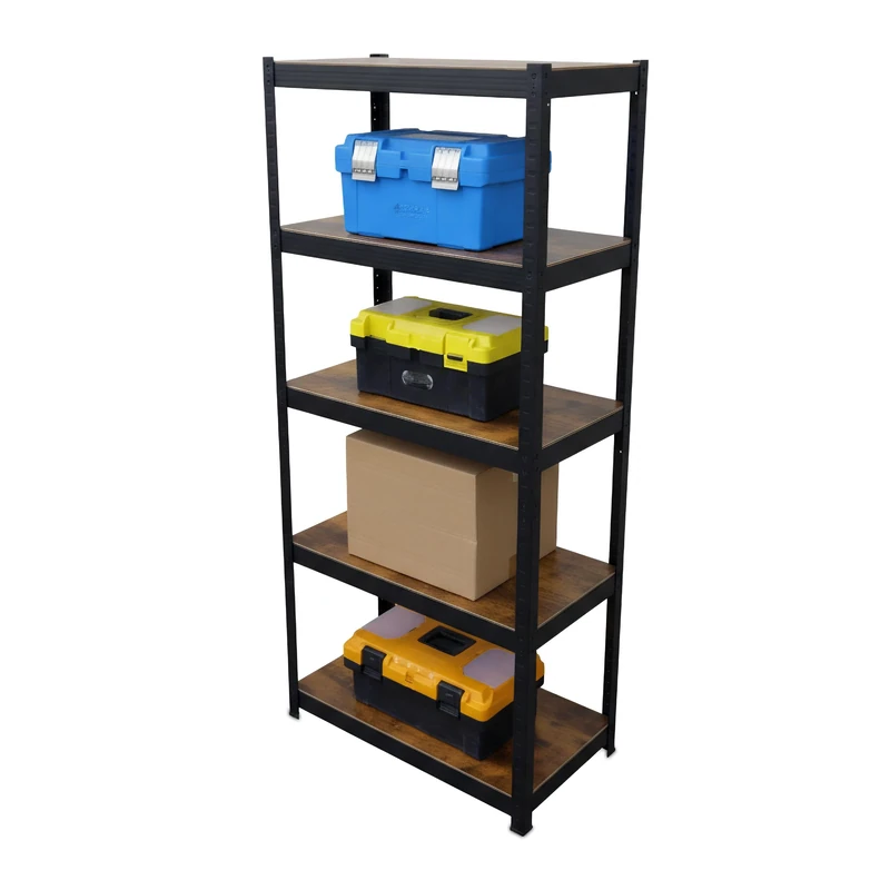 Relaxdays heavy-duty shelving unit, HWD 180x60x30 cm, 500 kg, 5 shelves, industrial, basement rack, brown/black