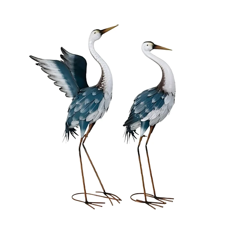 Relaxdays Garden Decoration Heron Figures Set of 2, Bird Scarers for Garden, Pond, Outdoor, Metal Decor, Multicoloured