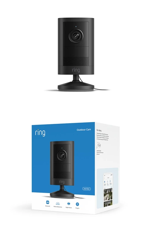 Ring Outdoor Camera 2K, Plug-In (newest gen), Easy DIY Install, Wide-Angle Retinal 2K Video, up to 6x Enhanced Zoom and Night Vision, Black