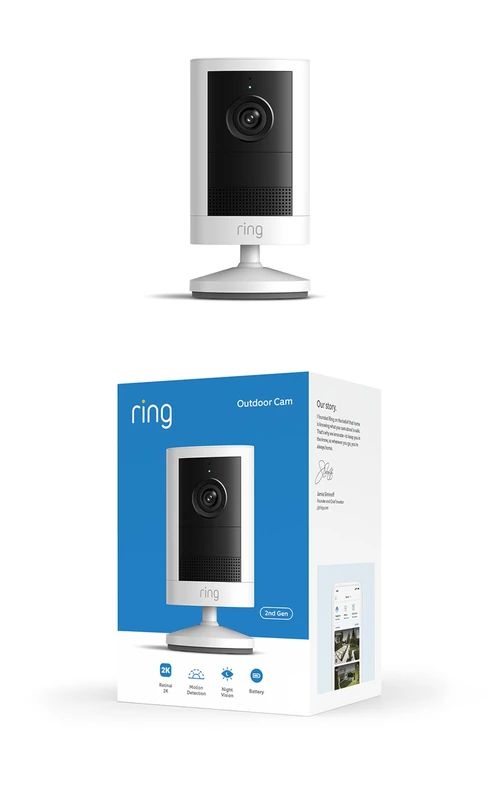 Ring Outdoor Camera 2K, Battery (newest gen), Easy DIY Install, Wide-Angle Retinal 2K Video, up to 6x Enhanced Zoom and Night Vision, White