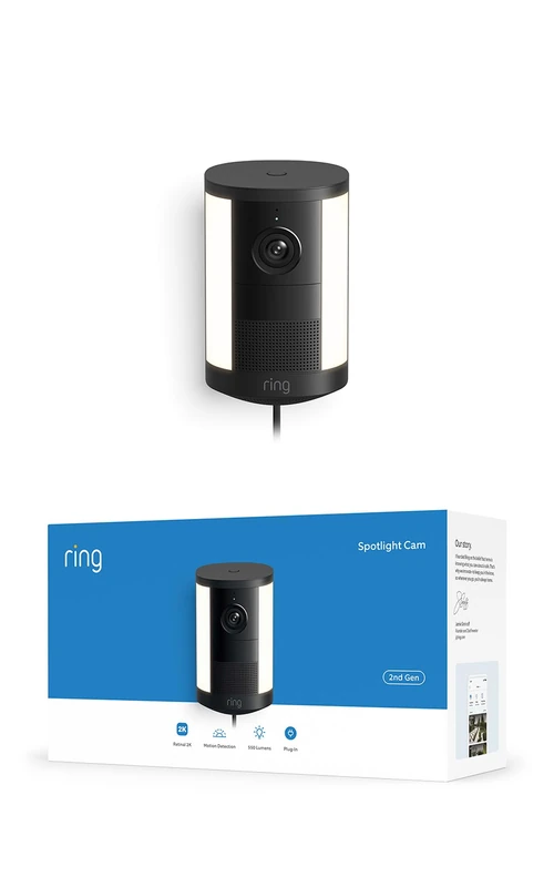Ring Spotlight Cam 2K, Plug-In (newest gen), Wide-Angle Retinal 2K Video, 6x Enhanced Zoom, Motion-Activated Spotlights, 30-day free trial of Ring Subscription Plan, Black