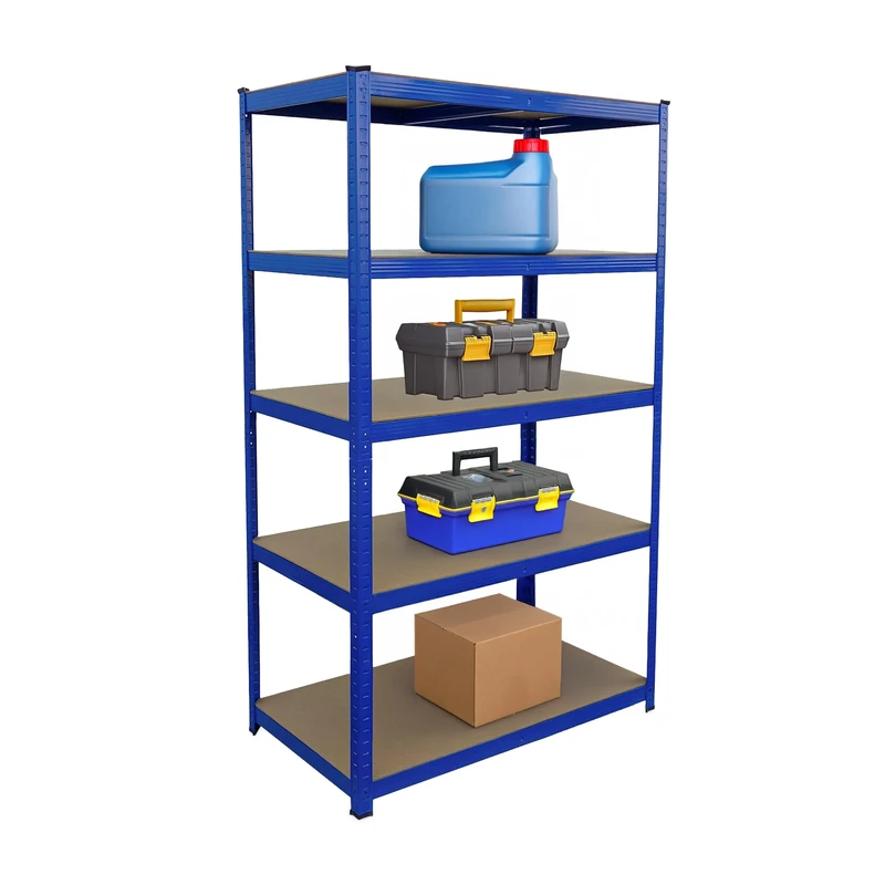 Relaxdays heavy-duty shelving unit, HxWxD 180x100x60 cm, load capacity 1250 kg, 5 MDF shelves, blue storage rack.