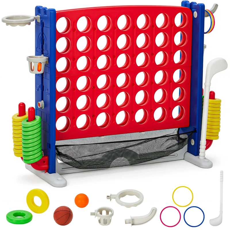 Giant 4 Connect in a Row Game, Jumbo Connect 4 Outdoor Game With Adjustable Height(36-48 In) and 42 Jumbo Rings Quick Release Slide,Yard Games For Kids And Adults, Ideal For Holiday Party Family Game