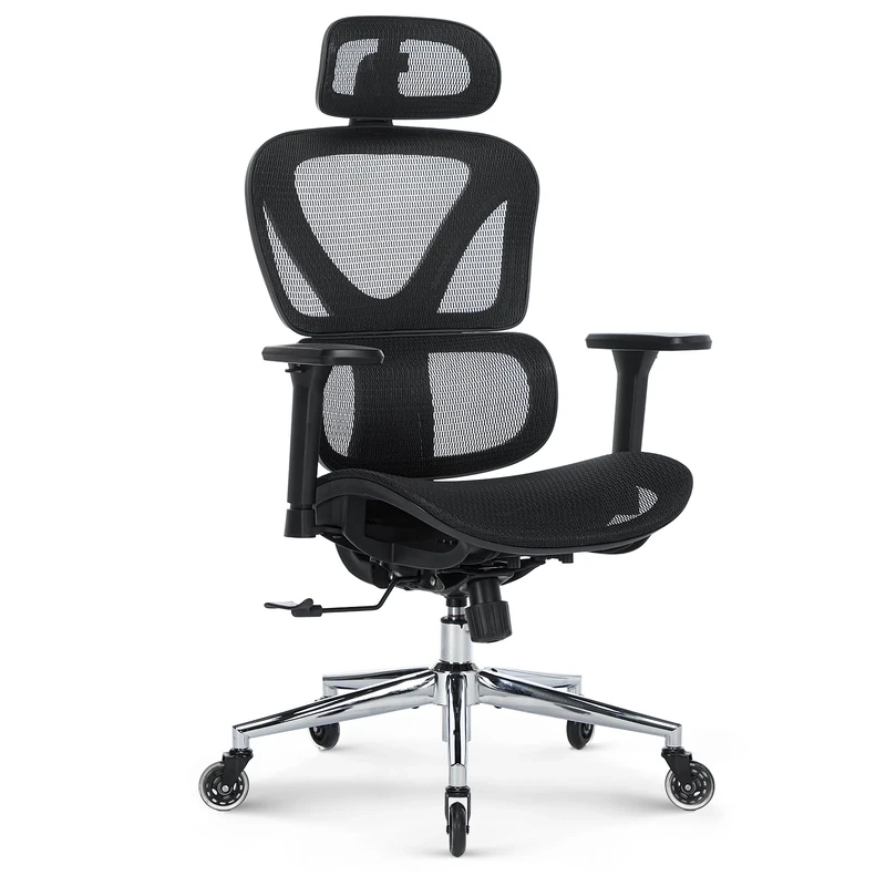 COLAMY Ergonomic Mesh Office Chair with Adjustable Lumbar Support, 2D Headrest & 3D Armrests, Synchro Reclining Backrest, High Back Computer Desk Chair for Home Office, 136kg Capacity
