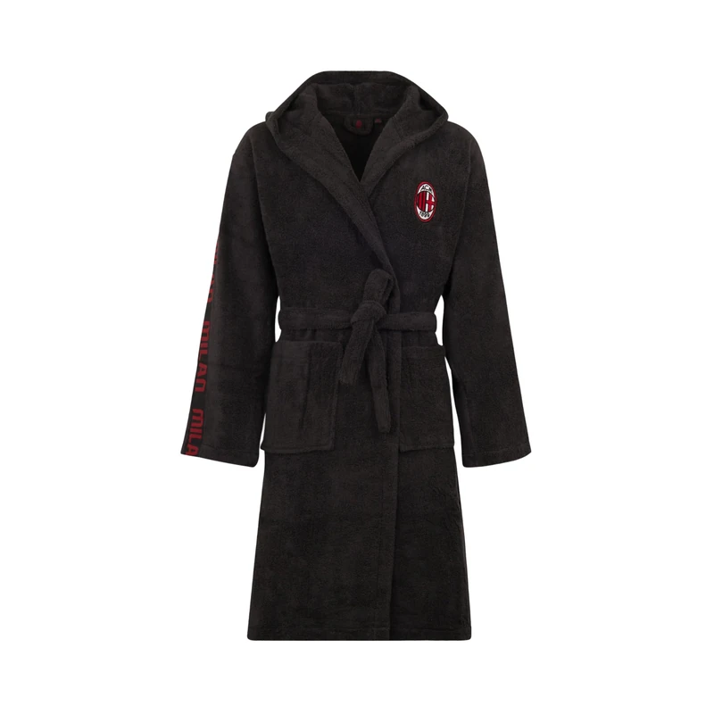 A.C. Milan Black Milan Bathrobe with Logo for Adults Official Product, 100% Cotton, Black, TU