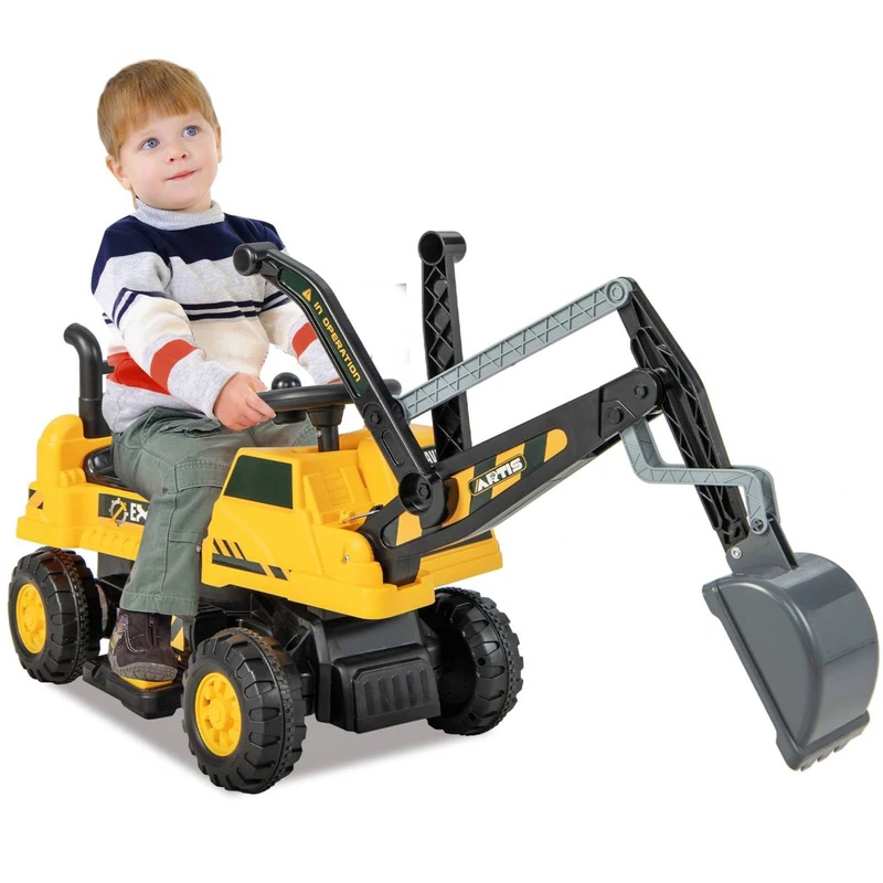 GYMAX Kids Electric Ride on Excavator, 6V Battery Powered Toy Car