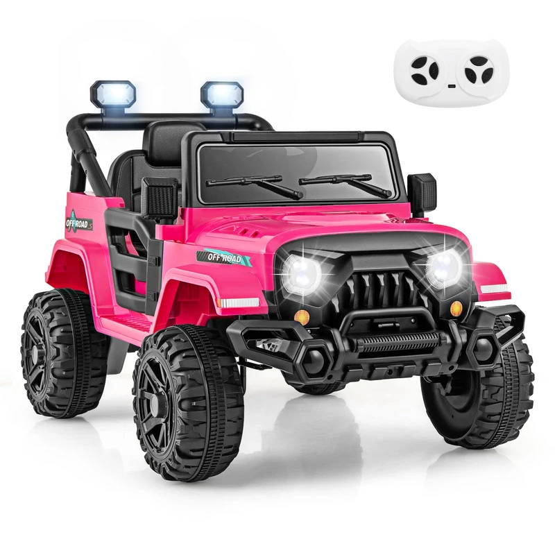GYMAX Kids Ride on Car, 12V Battery Powered Toy(Rose Red)