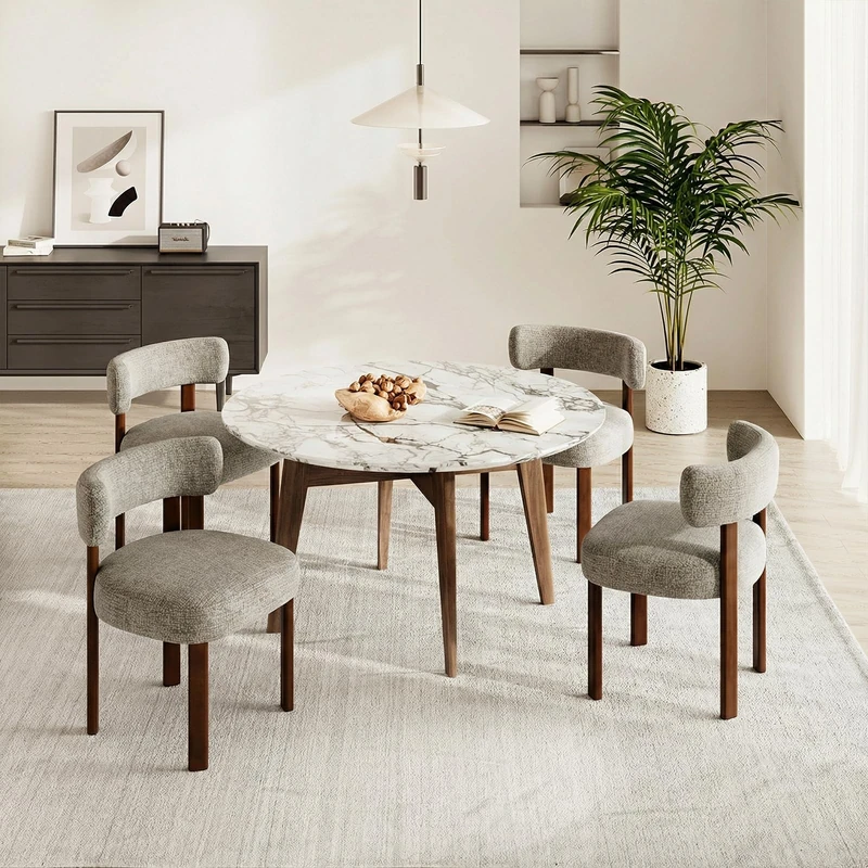 COLAMY Wooden Dining Chairs Set of 4, Fabric Chairs for Dining Room with Open Curved Backrest and Thick Seat Cushion, Upholstered Kitchen Chair with Anti-Slip Pads, Camel