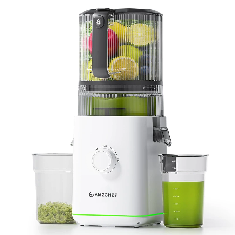 AMZCHEF Cold Press Juicer, Slow Masticating Juicer with 155mm Wide Feed Chute & 2.5L Large Hopper, 3-IN-1 Juicer Machines for Juice, Nut Milk and Sorbet, Quiet Motor, High Juice Yield