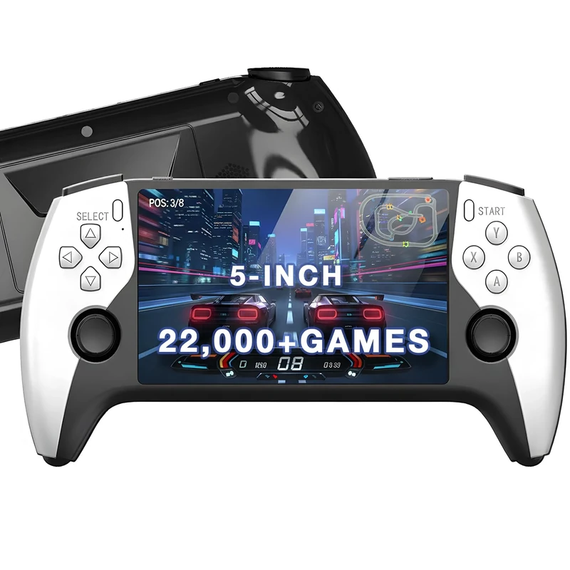 XYELLOWICON New Retro Handheld Game Console, 5-Inch IPS Screen, 22,000+ Games, Connect to TV & Game Stick, Long-Lasting 3000mAh Battery