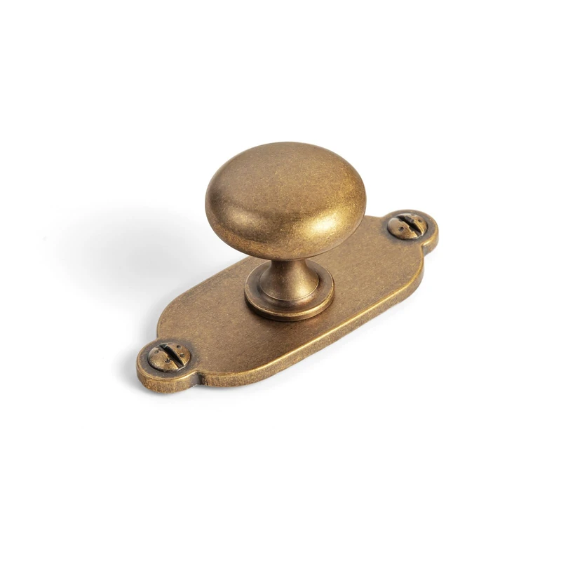 Goo-Ki Antique Brass Zinc Alloy Cabinet Large Knob with Backplate - Single Hole Center Cabinet Pull Hardware for Bedroom, Kitchen, 12 Pack（8611-G013）