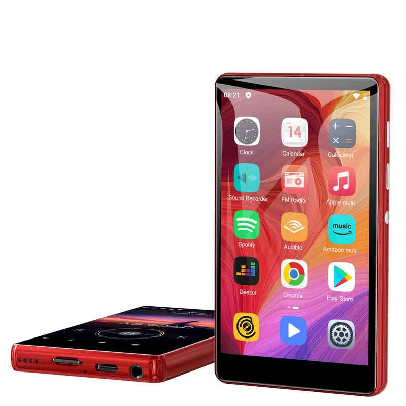 80GB MP3 Player with Bluetooth and WiFi-SWOFY 4" HD Full Touch Screen MP3 Player with Spotify, Amazon Music,YouTube,Libby,Android MP4 Music Player for Kids Red