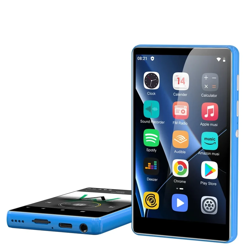 80GB MP3 Player with Bluetooth and WiFi-SWOFY 4" HD Full Touch Screen MP3 Player with Spotify, Amazon Music,YouTube,Libby,Android MP4 Music Player for Kids Blue