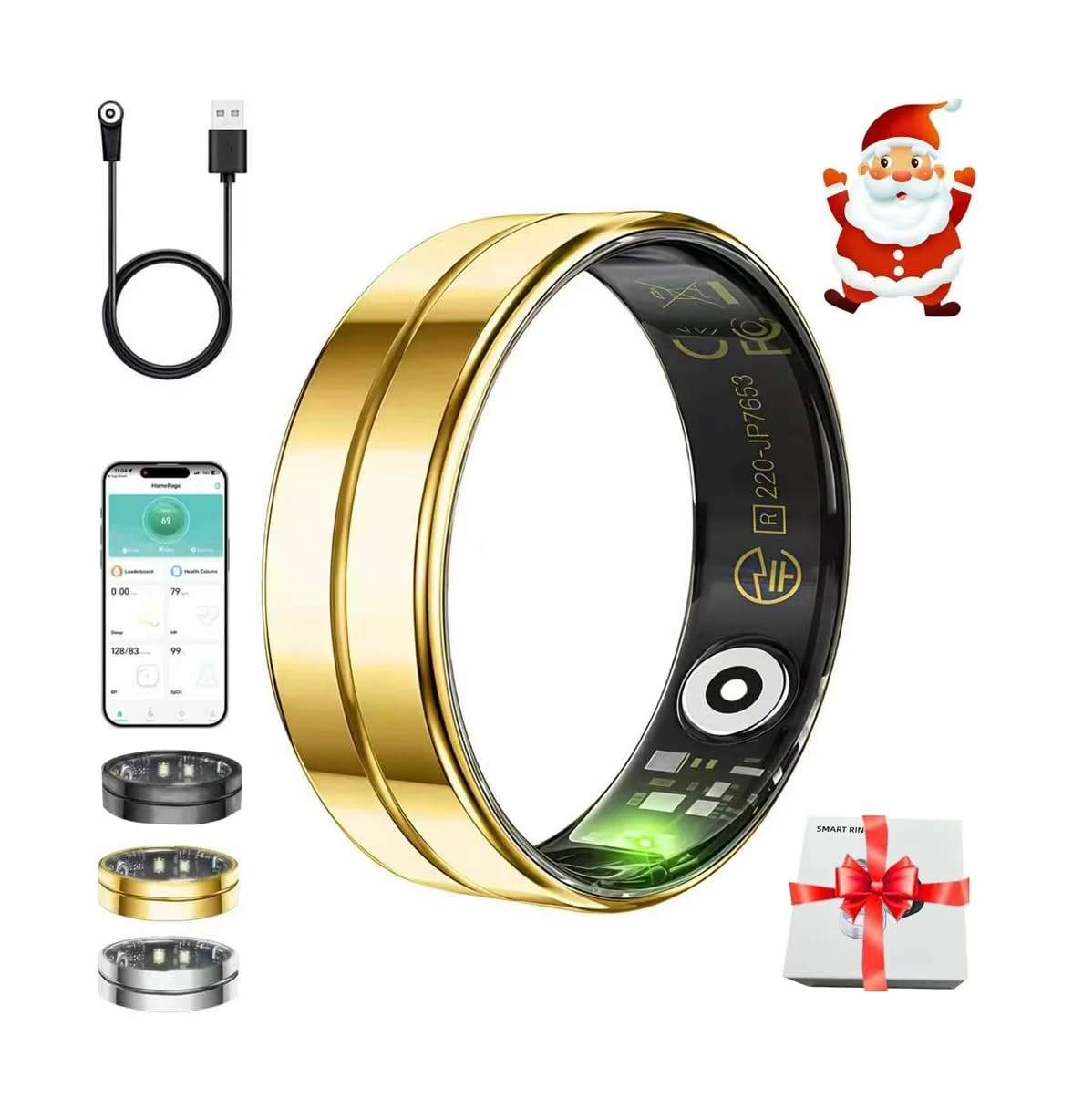 Bclsks Gifts Christmas for Women Men,Smart Ring for Women Men,Health & Activity Tracker with Heart Rate,Sleep Monitoring/Blood Oxygen/Motion Tracking,Waterproof & No Subscription Required Gold 9