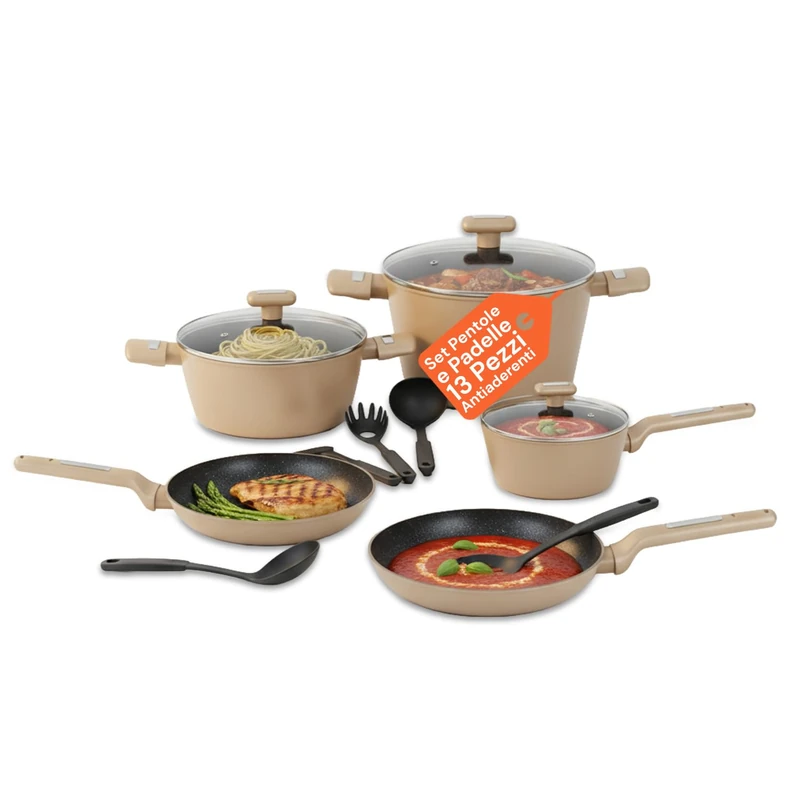 Avilia Avilia 13-Piece Non-Stick Cookware Set - Induction, Gas and Electric Battery - Aluminium Coating with Tempered Glass Lids and Ergonomic Handles - PFOA Free