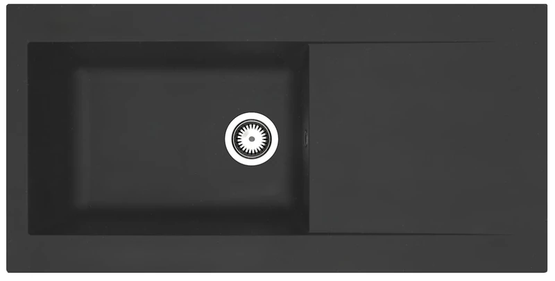Respekta Denver DENVER100X501BS Mineralite Sink in Black / 1 Bowl Built-in Sink 100 x 50 cm/Sink Suitable for Base Cabinets from 60 cm Wide