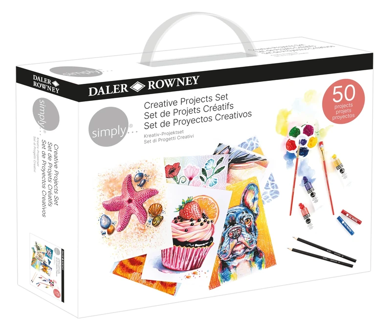 Daler-Rowney Creative Projects Set, 50 Projects, All Materials Included, Multi-Surface, for Entry-Level Artists & Hobbyists
