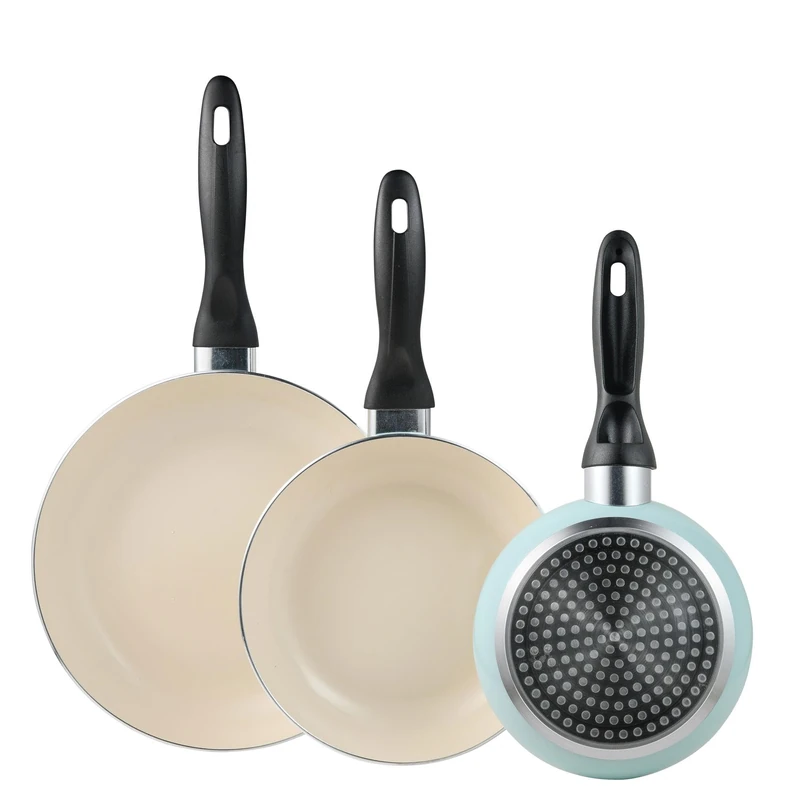 San Ignacio Set of 3 Frying Pans Ø16Ø20Ø24cm in Pressed Aluminium Sky Blue