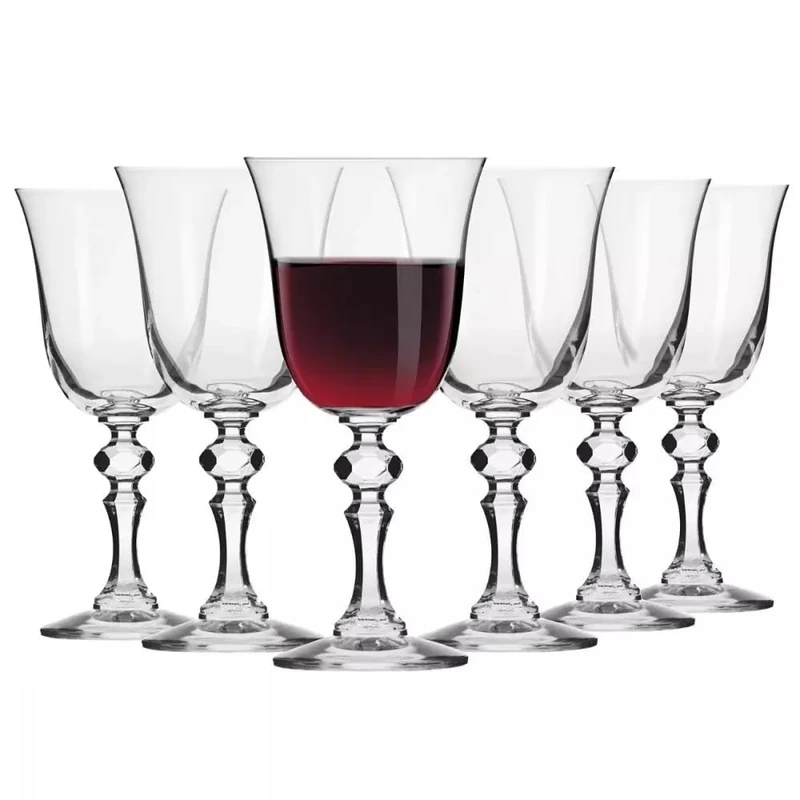 Krosno Red Wine Glasses Set of 6-250ml Crystal Wine Glasses for Red Wine - Tulip Wine Glasses with Decorated Stem, Lead-Free Crystal - Krista Collection