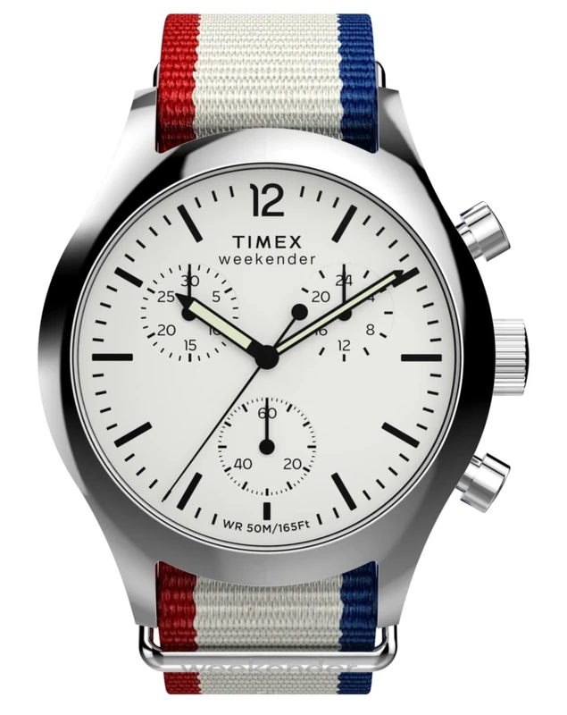 Timex Men's Weekender New England Chronograph 40 mm Watch - Gray Eco-Conscious Fabric Strap with White Dial TW2Y15800