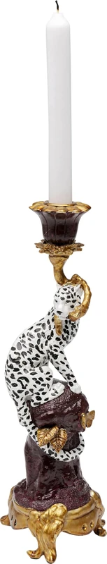 Kare Design Candle Holder Elegnat Leo, Multicolor, Height 33 cm, Hand-Painted, Gift Idea, for Candles, Leopard Motif, Funny Sculptural, Living Room, Bedroom