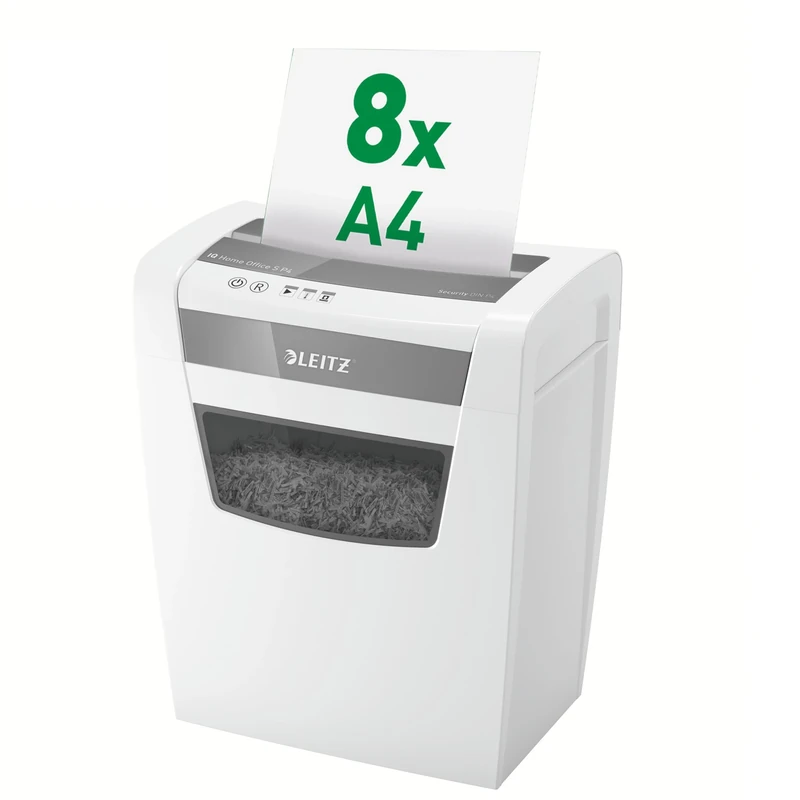 Leitz IQ Document Shredder, 9–8 Sheets (70–80 g/m²), Cross-Cut Shredder, Security Level P4, 15L Bin Container (125 A4 Sheets), Quiet & Compact for Personal/Home Office, White, 8036