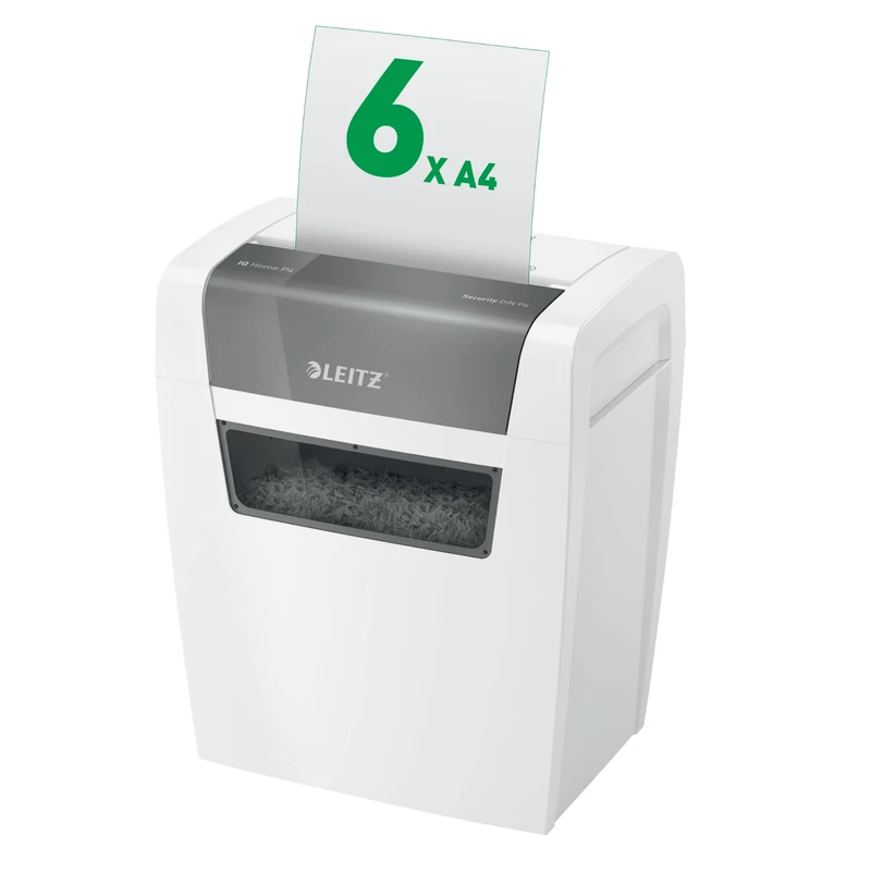 Leitz IQ Document Shredder, 7–6 Sheets (70–80 g/m²), Cross-Cut Shredder, Security Level P4, 15L Bin Container (125 A4 Sheets), Quiet & Compact for Personal/Home Office, White, 8034
