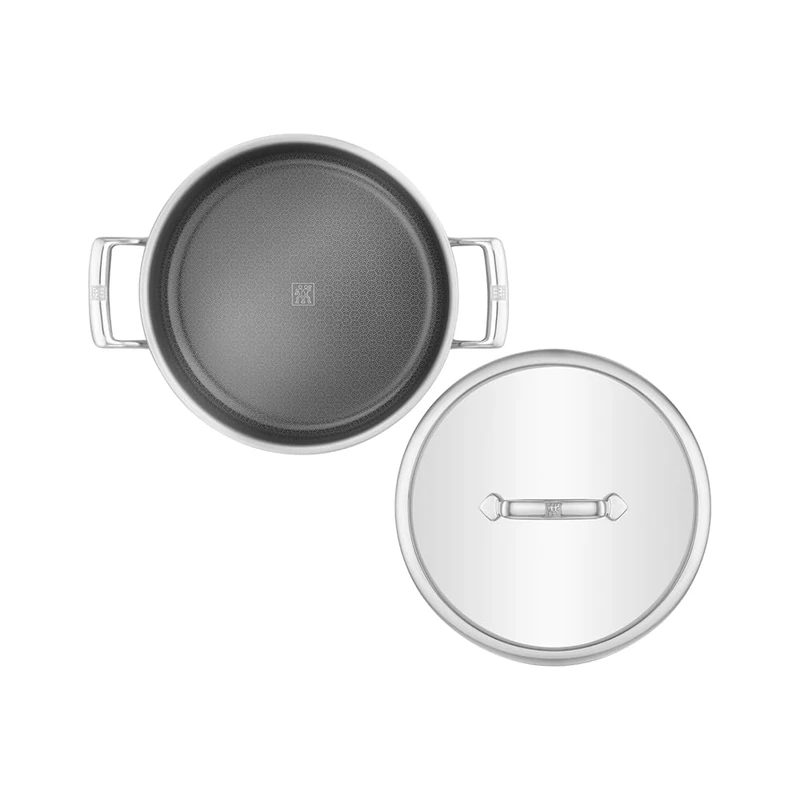 ZWILLING Peak Serving Pan 26 cm, 2 Handles, Stainless Steel, Non-Stick Honeycomb Coating, Particularly Scratch-Resistant, Glass Lid, Suitable for All Cookers, Suitable for Induction, Silver/Black