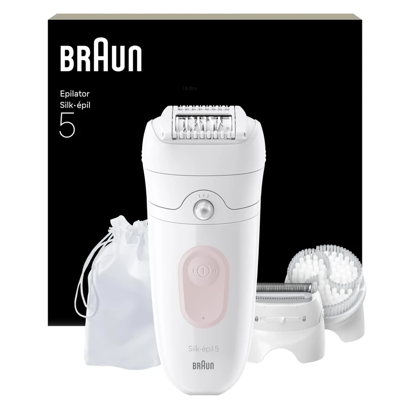 Braun Silk·épil 5, Wet & Dry Epilator, Easy Hair Removal, Lasting Smooth Skin, Includes Shaver Head, Trimmer Comb and Exfoliation Brush, 5-060, Flamingo Pink