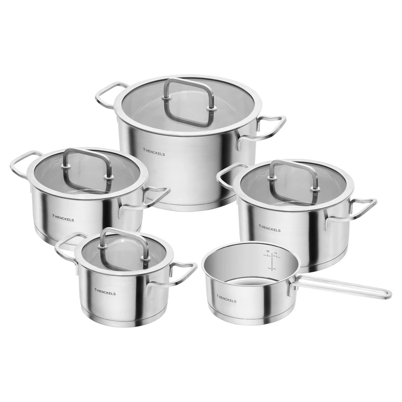 HENCKELS Pulse 5-Piece Cookware Set, Glass Lids, Induction, Stainless Steel
