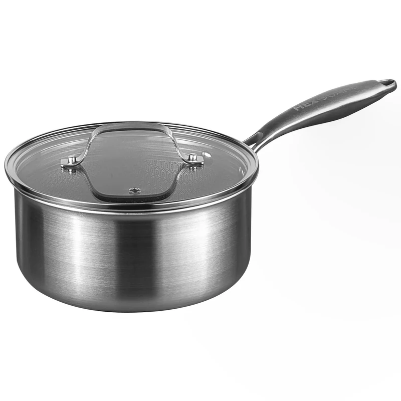 Prochef Saucepan, Stainless Steel, Non-Stick HexGuard Coating, 20 cm Diameter x 10 cm Height, 1.25 kg, Oven Safe to 230°C, Silver