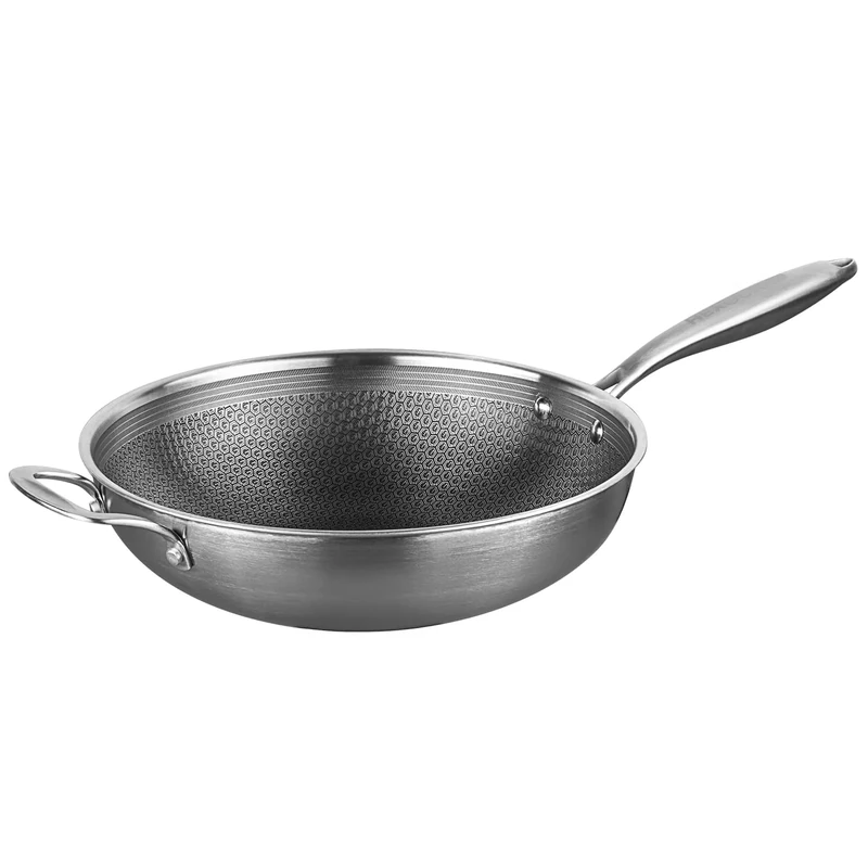 Prochef HexGuard Wok, Non-Stick, 30cm, Stainless Steel, Tri-Ply Construction, Metal Utensil-Safe, Induction Compatible, Dishwasher Safe, 9cm Height, Oven Safe to 230°C
