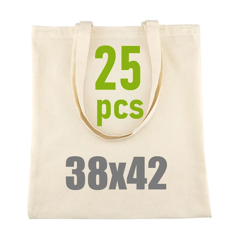 IDEA HOME Cotton Tote Bag Set of 25 - Bremen Plain Natural Fabric Bags 38×42 cm - Reusable Shopping & Everyday Bags - Personalisation Possible - Embroidery or Painting - 100% Cotton - Image 1