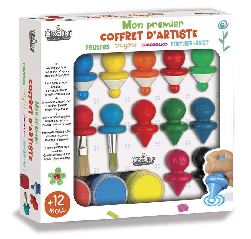 Créa Lign' | My 1st Artist's Set | Creative Hobbies Kit for Toddlers from 12 Months | Felt-Tip Pens, Brushes, Ergonomic Pencils and Painting | Artistic Awakening Activity and Fine Motor Skills