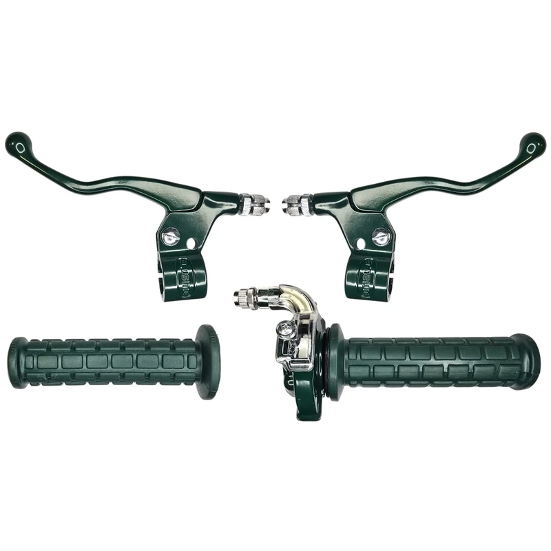 cyclingcolors Motorcycle Moped Scooter Grips Kit with Throttle and Left Right Levers – Handlebar 22 mm – Non-Slip Rubber Linings – Racing Design, Green