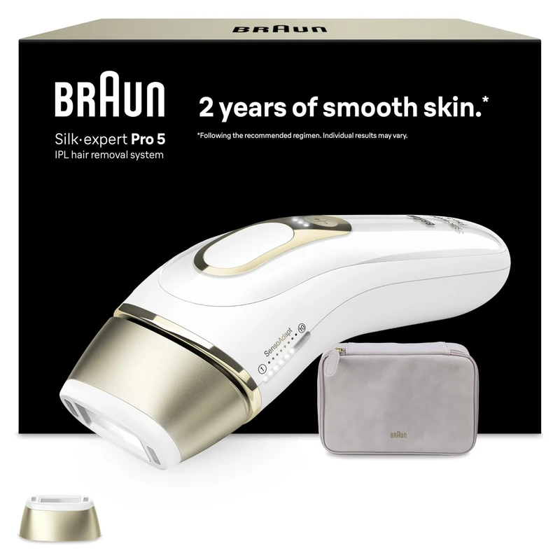 Braun Smart IPL Silk·Expert Pro 5, at Home Laser Hair Removal, Permanent Hair Reduction, with Pouch, 1 Attachment Head, PL5100